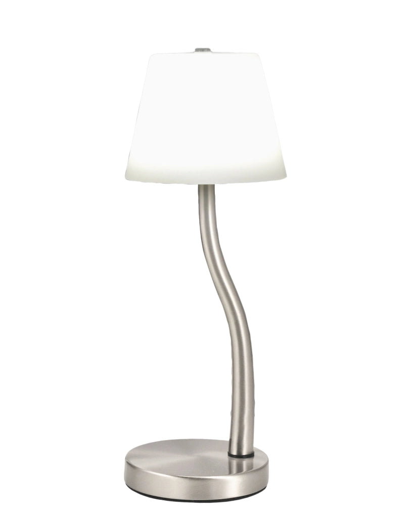 Lampada da Tavolo Ibla LED 9W 750lm 3000K, Dimmerabile al Tocco, Struttura in Metallo e Vetro Soffiato, Colore Nichel satinato - Ibla