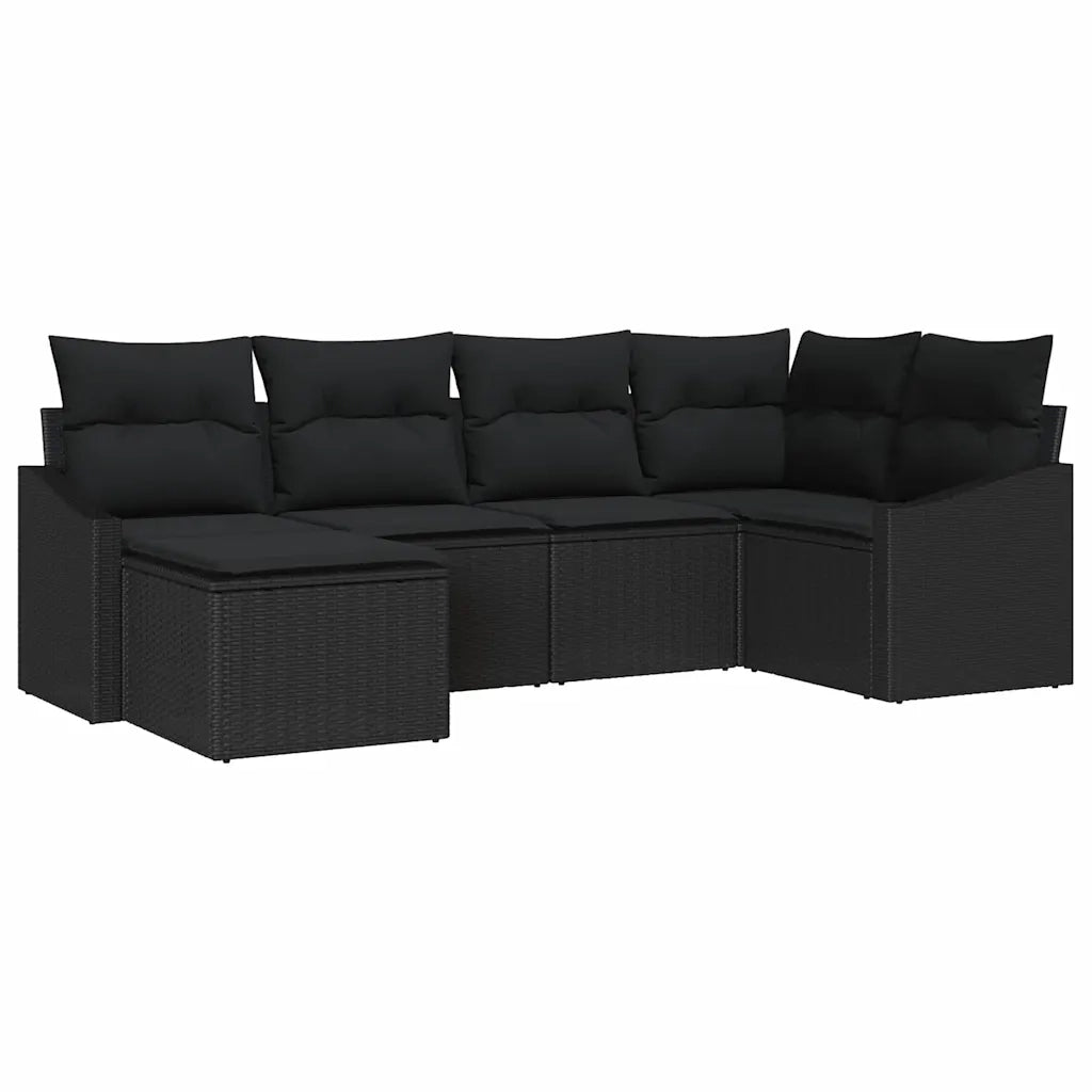 Set di divani con cuscino 6 pcs Nero polyrattan 3346793
