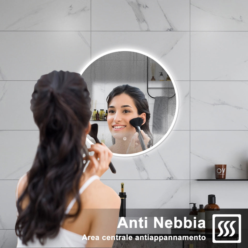 AICA Specchio da bagno 60 x 60 cm, antiappannamento, dimmerabile, interruttore touch, Funzione Memoria