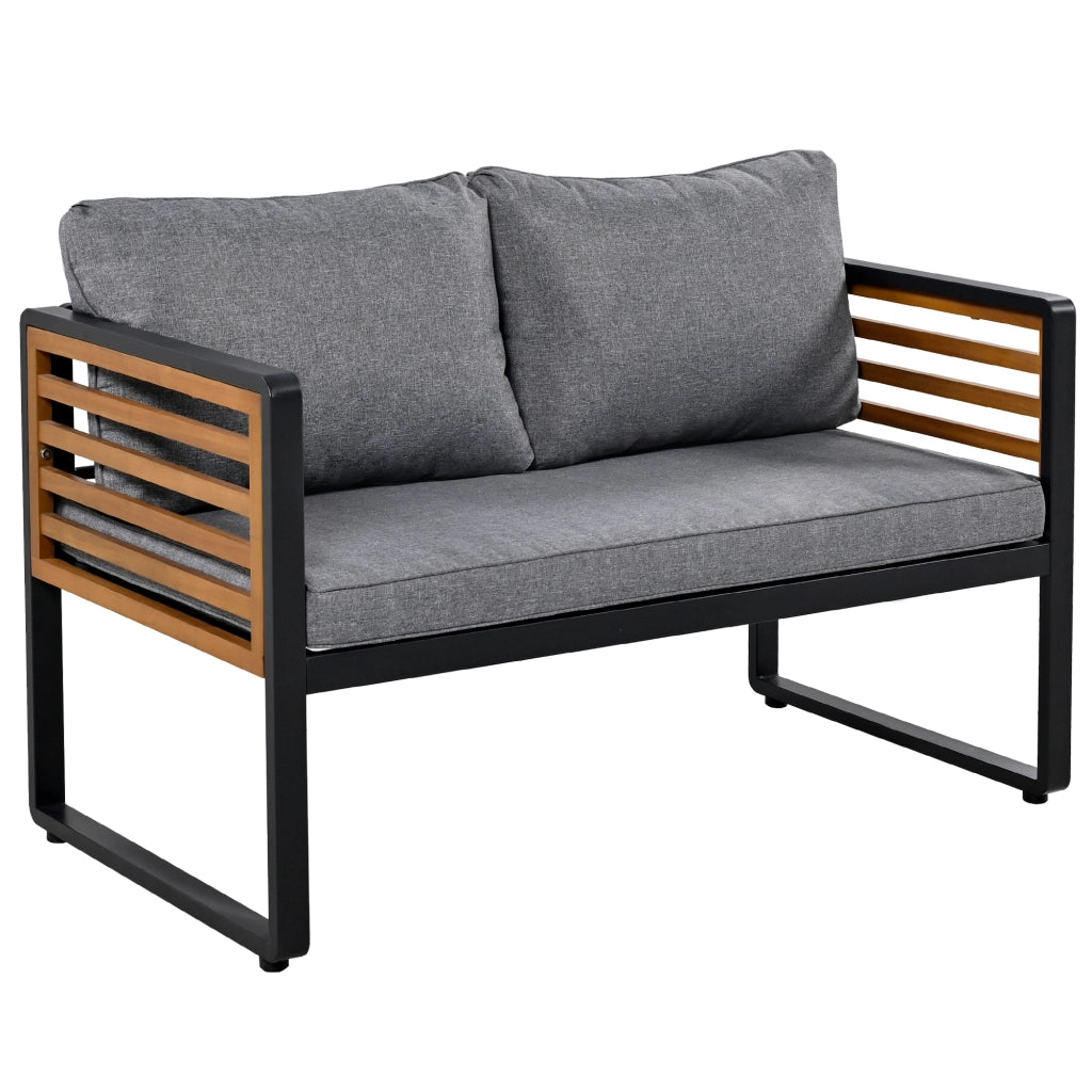 Set Salotto da Giardino 8 Pezzi con Tavolo, Divani e Sedie ¨C MINIMAL ¨C Polyrattan, Grigio, Braccioli in Legno
