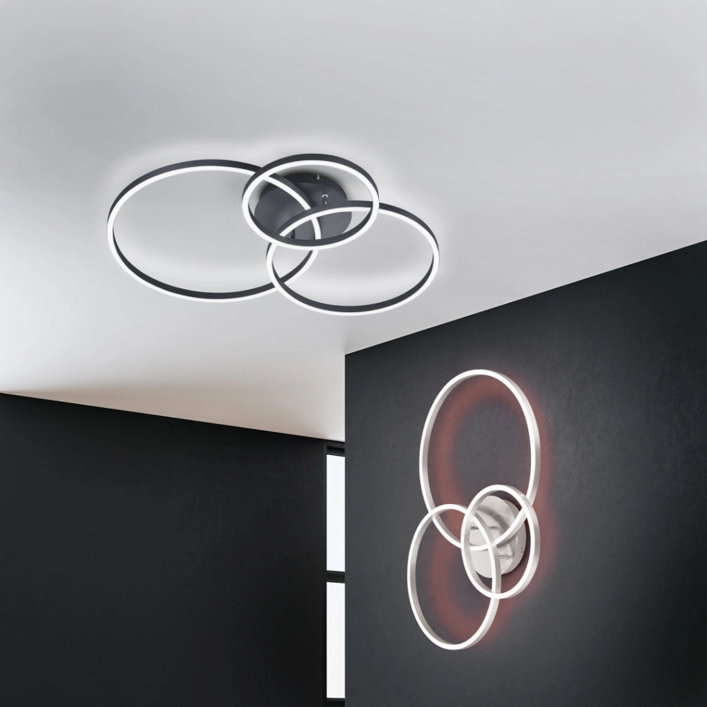 Plafoniera LED Trio Winona 3 luci 28W CCT 78cm nera