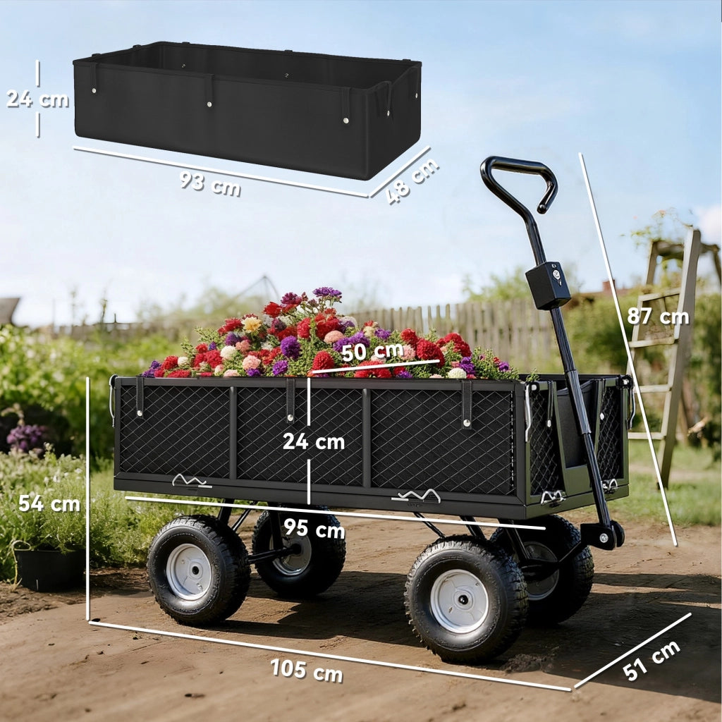 Carrello da Giardino con Ruote ¨C zephmum ¨C Nero 105x51x54 cm