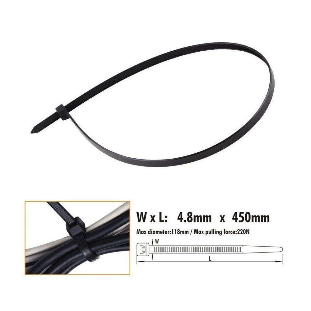 Trade Shop - Set 20 Pz Fascette Cavi Cavo Nero Stringenti In Plastica Nylon 4.8x450 Mm 92386 -