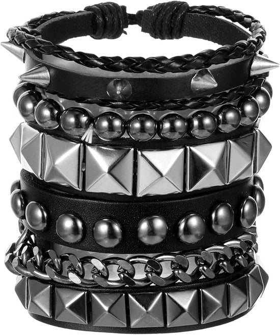 4 armbandhi con pelle robusta e studding - Accessori Punk Rock - Gotico - Anni 80 - Emo