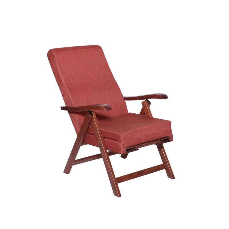 POLTRONA LOSANGELES NOCE ARANCIO IN FAGGIO CON IMBOTTITURA POGGIATA SU CINGHIE SCHIENALE REGOLABILE 4 POSIZIONI CON POGGIAPIEDI A SCOMPARSA  OKX