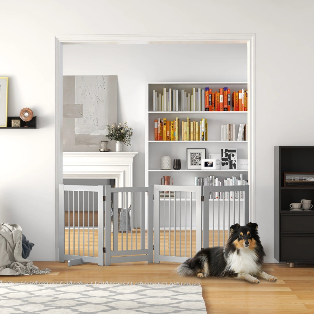 Cancello per Cani ¨C zephmum ¨C Legno di Pino 204x36x75 cm Grigio Chiaro