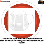 Tazza da Tè in Borosilicato - 650ml - Vetro Translucido - Manico - Resistente al Lavastoviglie - Sicuro da Utilizzare - Tazza da Drink