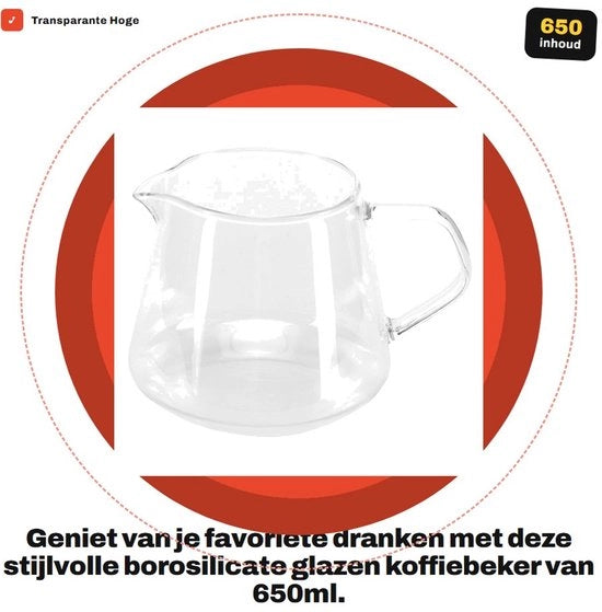 Tazza da Tè in Borosilicato - 650ml - Vetro Translucido - Manico - Resistente al Lavastoviglie - Sicuro da Utilizzare - Tazza da Drink