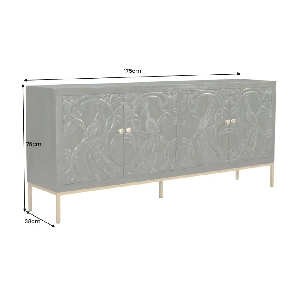 Buffet 175 cm 4 porte legno massiccio verde e dorato – Collezione TANJORE