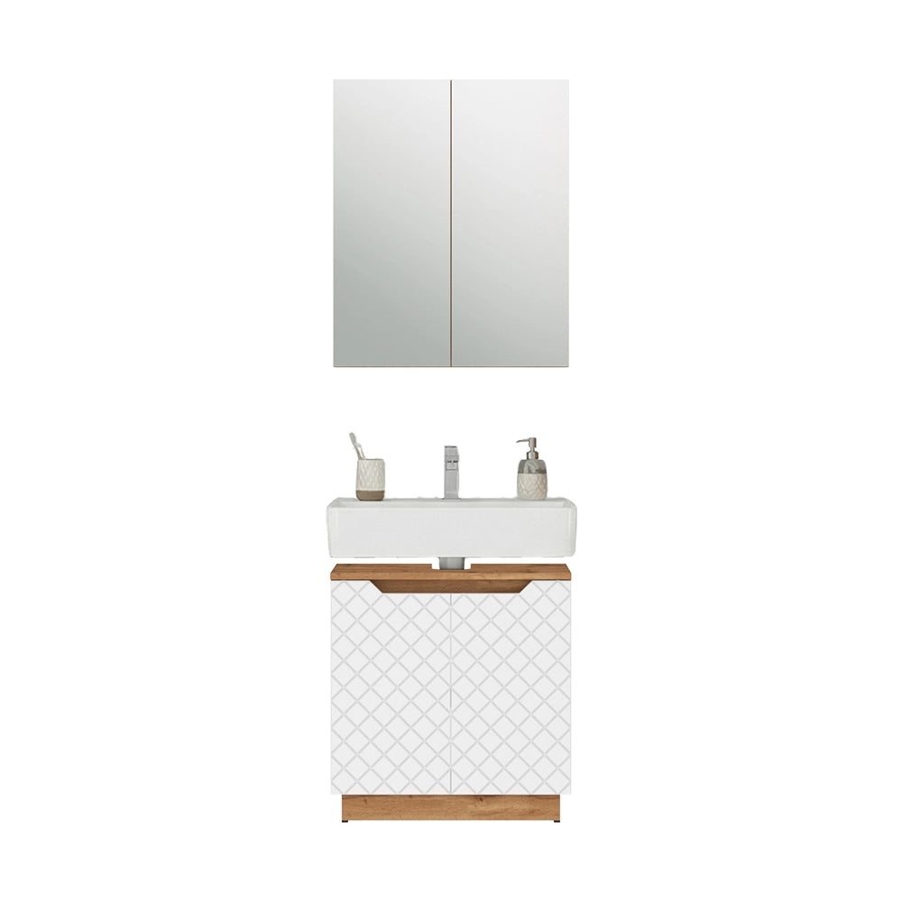 Vicco Set di mobili da bagno Rovere/bianco con struttura in piastrelle 2 parti
