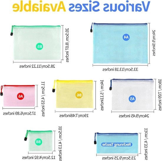 Set di documenti trasparenti con chiusura a cerniera - A4 A5 A6 B5 B6 B8 - contenitore trasparente - borsa a rete - per documenti cosmetici scuola articoli da viaggio