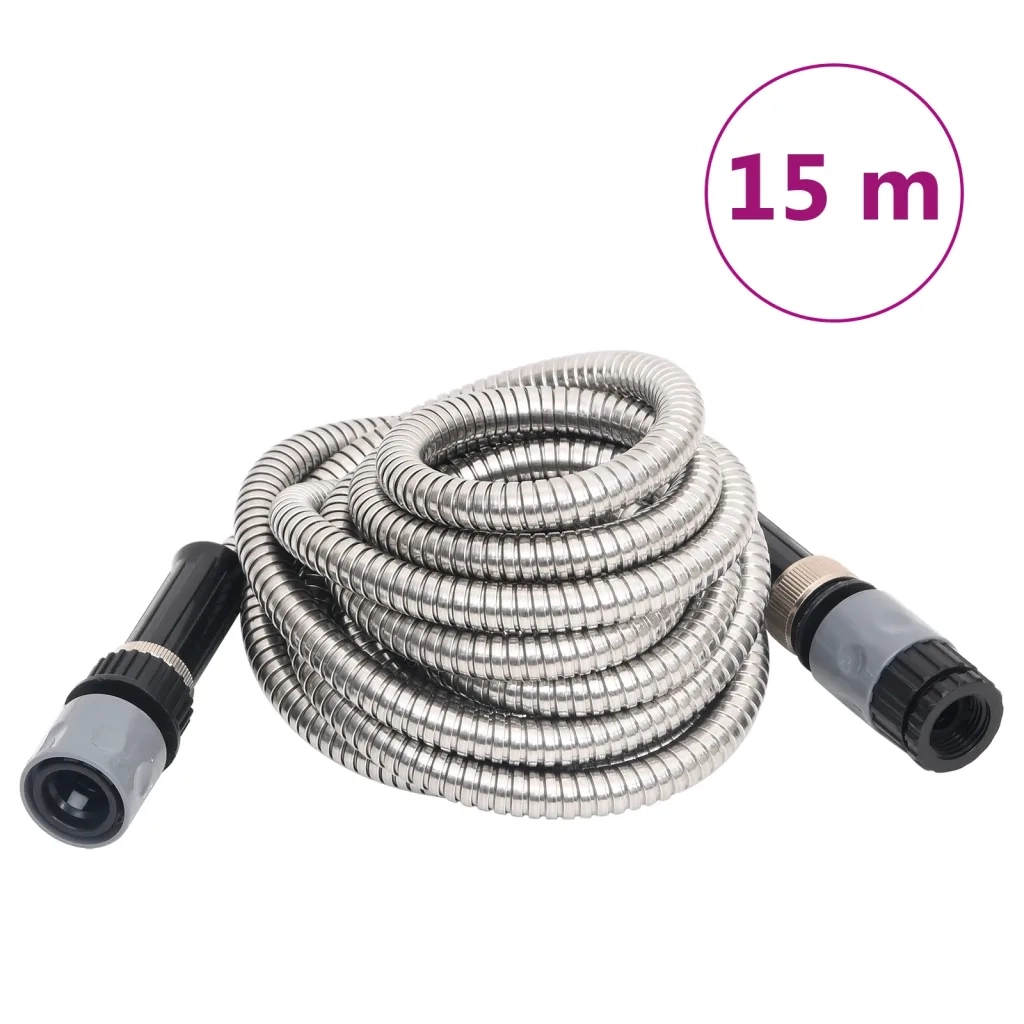 Tubo da Giardino con Ugello Spray Argento 0,6" 15 m in Acciaiocod mxl 73212
