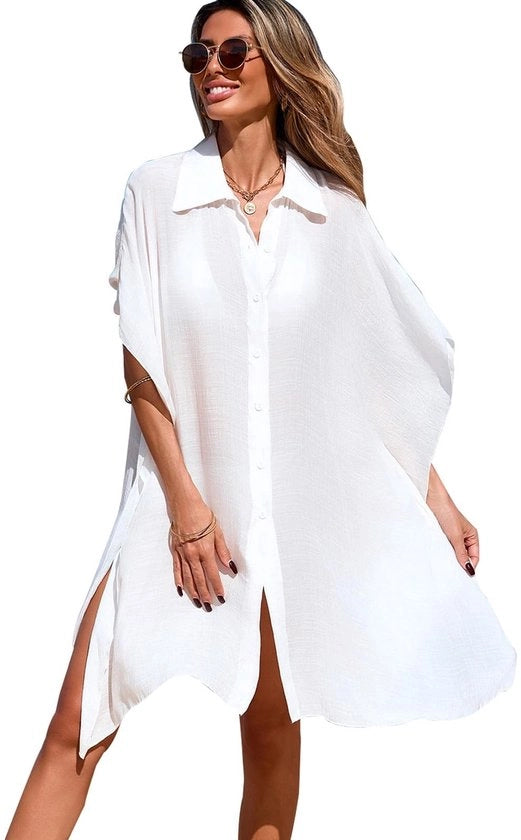 Tunica Casual Oversized in Lino con V- Collo e Maniche Corte - Copertura per Bici - Ideale per la Vacanza e il Mare