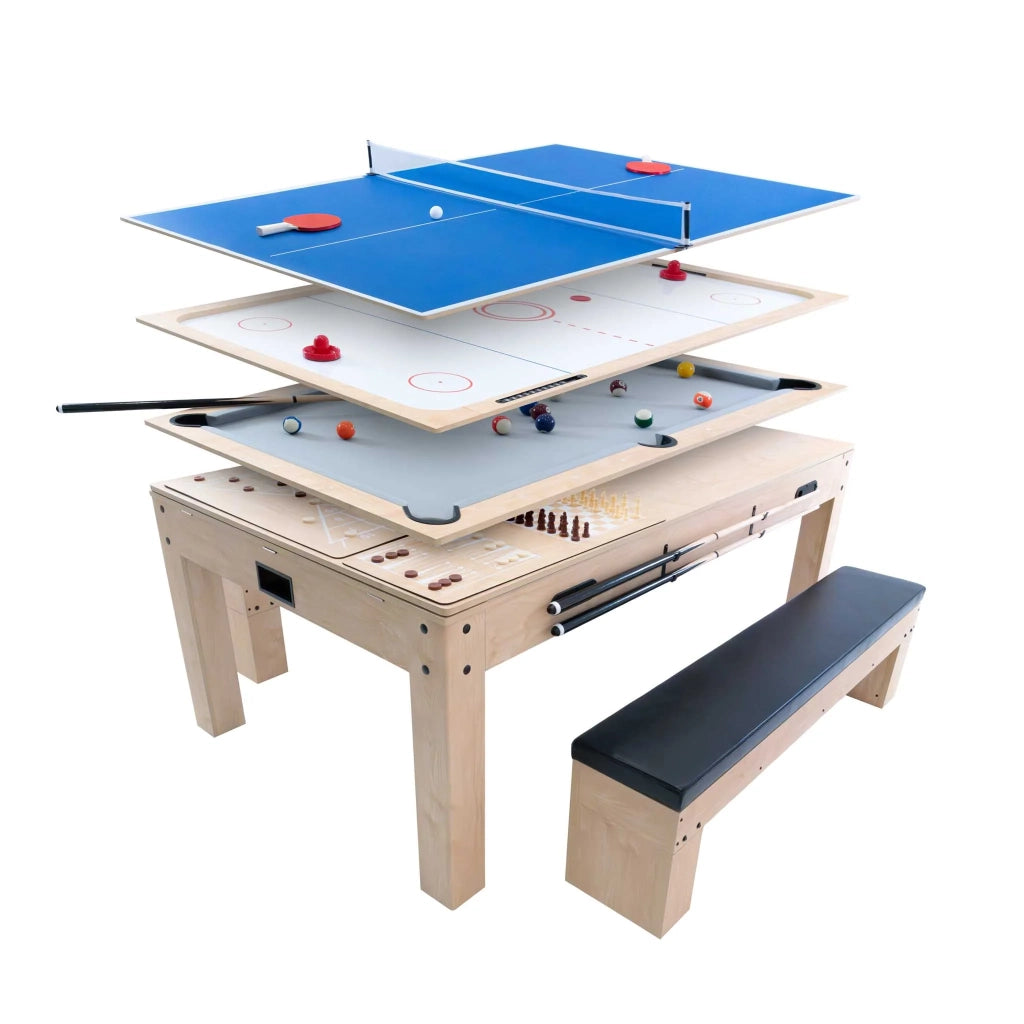 Tavolo Multi Gioco 7-in-1 7ft (213 cm) Beige con 2 Panche Contenitore