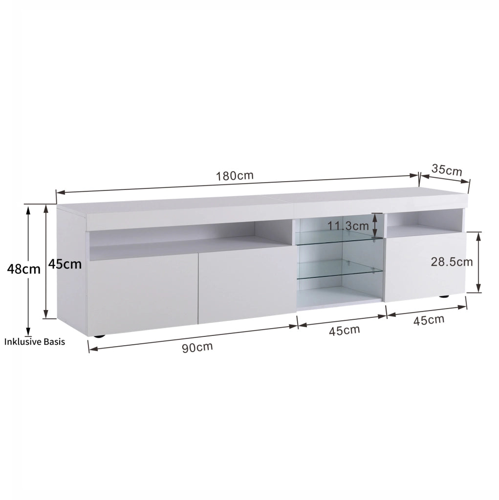 Mobile TV moderno bianco con LED variabile, 180 cm