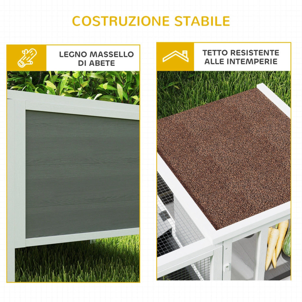 Conigliera da Esterno con Casetta e Recinto ¨C zephmum ¨C Legno e Metallo Grigio 105x57.5x51.5 cm