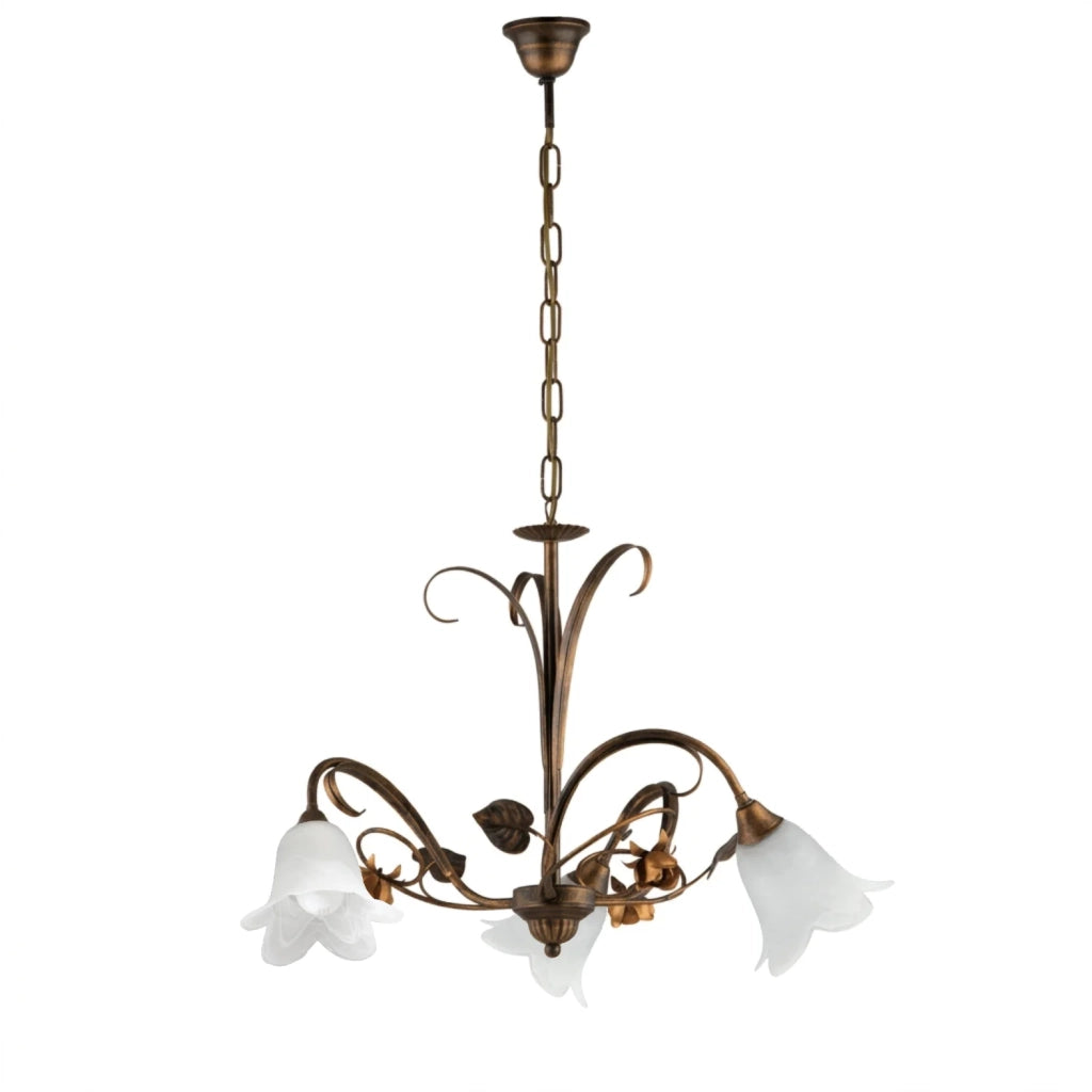 Lampadario Arte Povera Cestino 3 Luci Marrone e Bianco LuceArt Classic