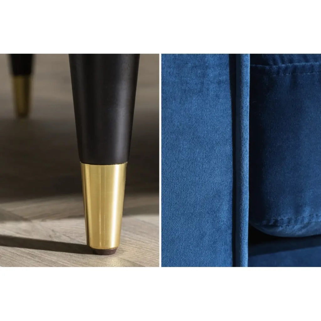 Divano KOLIRI 3 posti blu – Divano design in velluto con struttura in legno massiccio