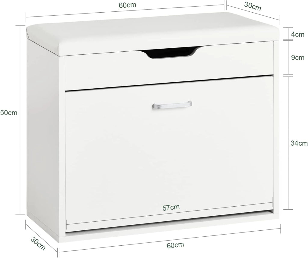 Scarpiera Salvaspazio Slim Ingresso– Panca Scarpiera da Ingresso con Contenitore Nascosto – Cassapanca Pieghevole per Corridoio o Camera da Letto – Bianco 60x30x50cm 120kg – FSR95-W