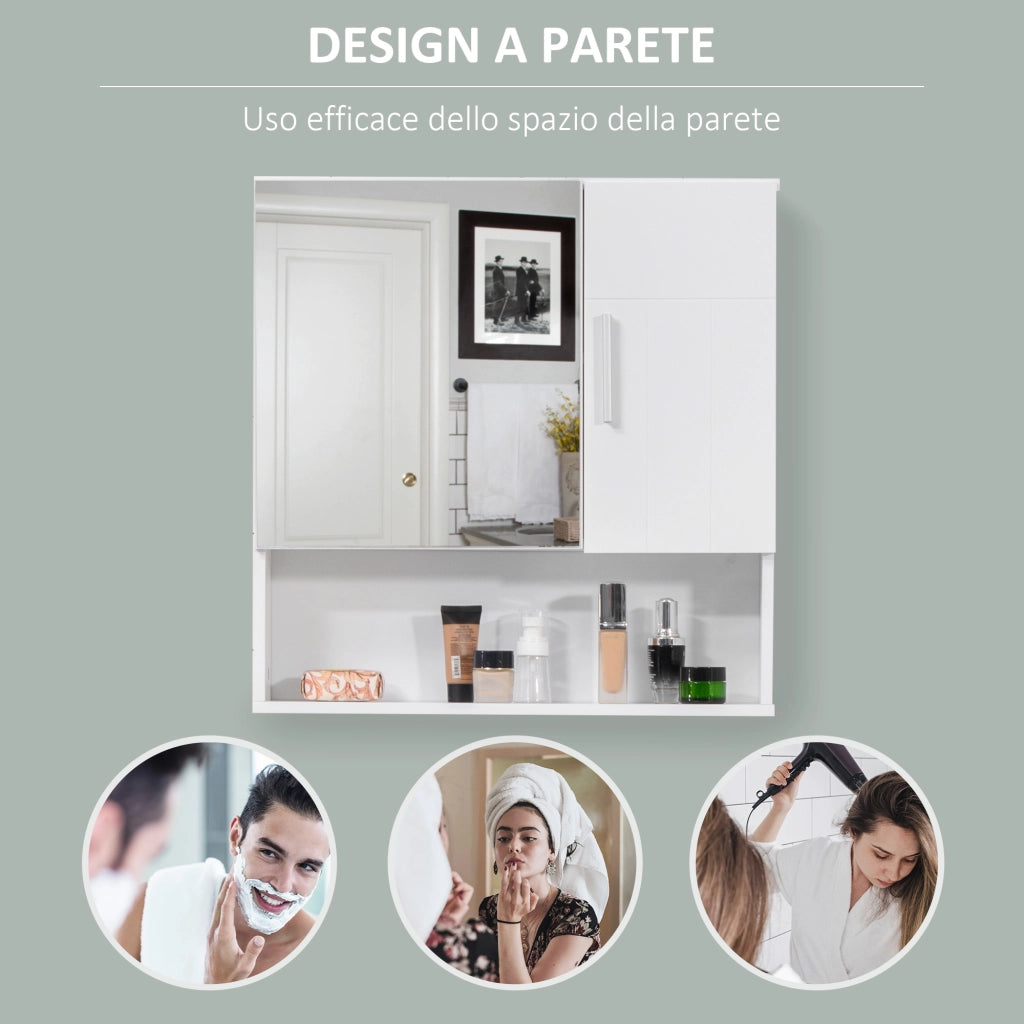 Specchiera Bagno con Contenitore e Mensole ¨C zephmum ¨C Bianco Legno Vetro 54x15.2x55.3 cm