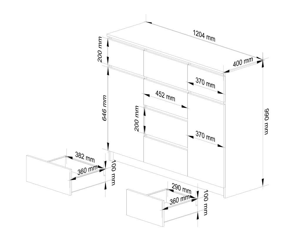 Cassettiera AKORD K017 Bianca 120 cm 2 ante 6 cassetti 120x40x99 cm