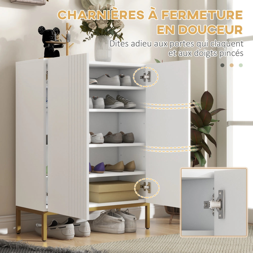 Scarpiera moderna con ante a chiusura morbida e ripiani regolabili ¨C Zephmum ¨C Bianco 80x30x100