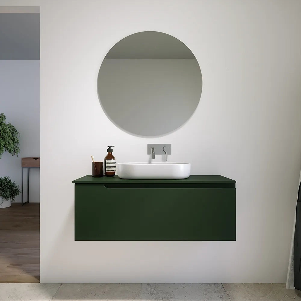 Mobile bagno sospeso 70 cm un cassetto verde foresta opaco con top | Ardenne