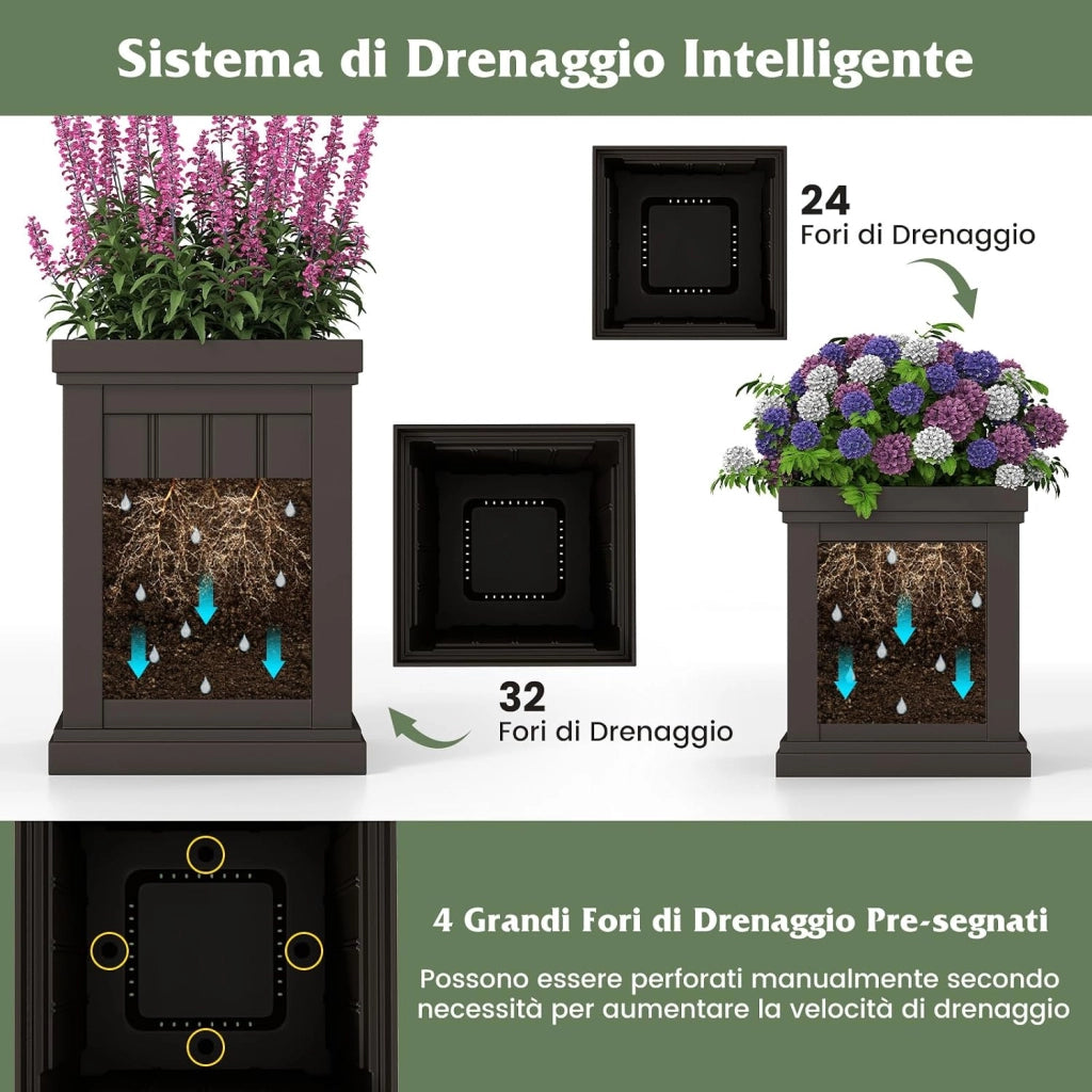 Vasi Alti per Piante, Vasi Grandi da Esterno ed Interno con Fori di Drenaggio, Contenitori Decorativi per Piante per Giardino, Balcone e Veranda (Modello 1)