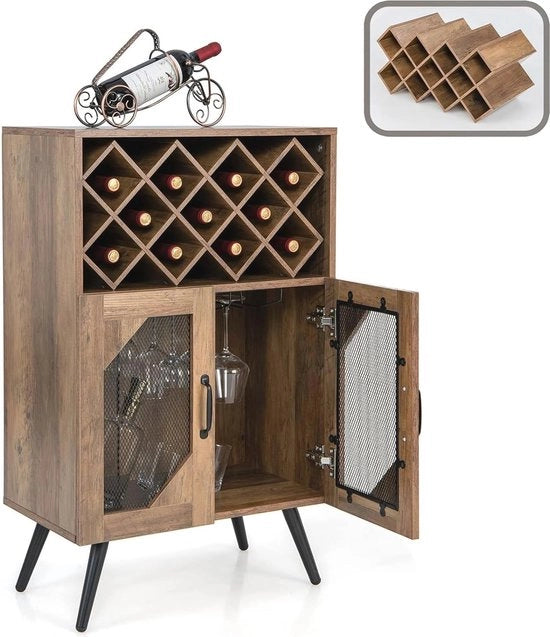 Credenza in Legno con Ampio Spazio di Stoccaggio e Scaffale Ripiegabile – 59,5 x 33,5 x 93,5 cm