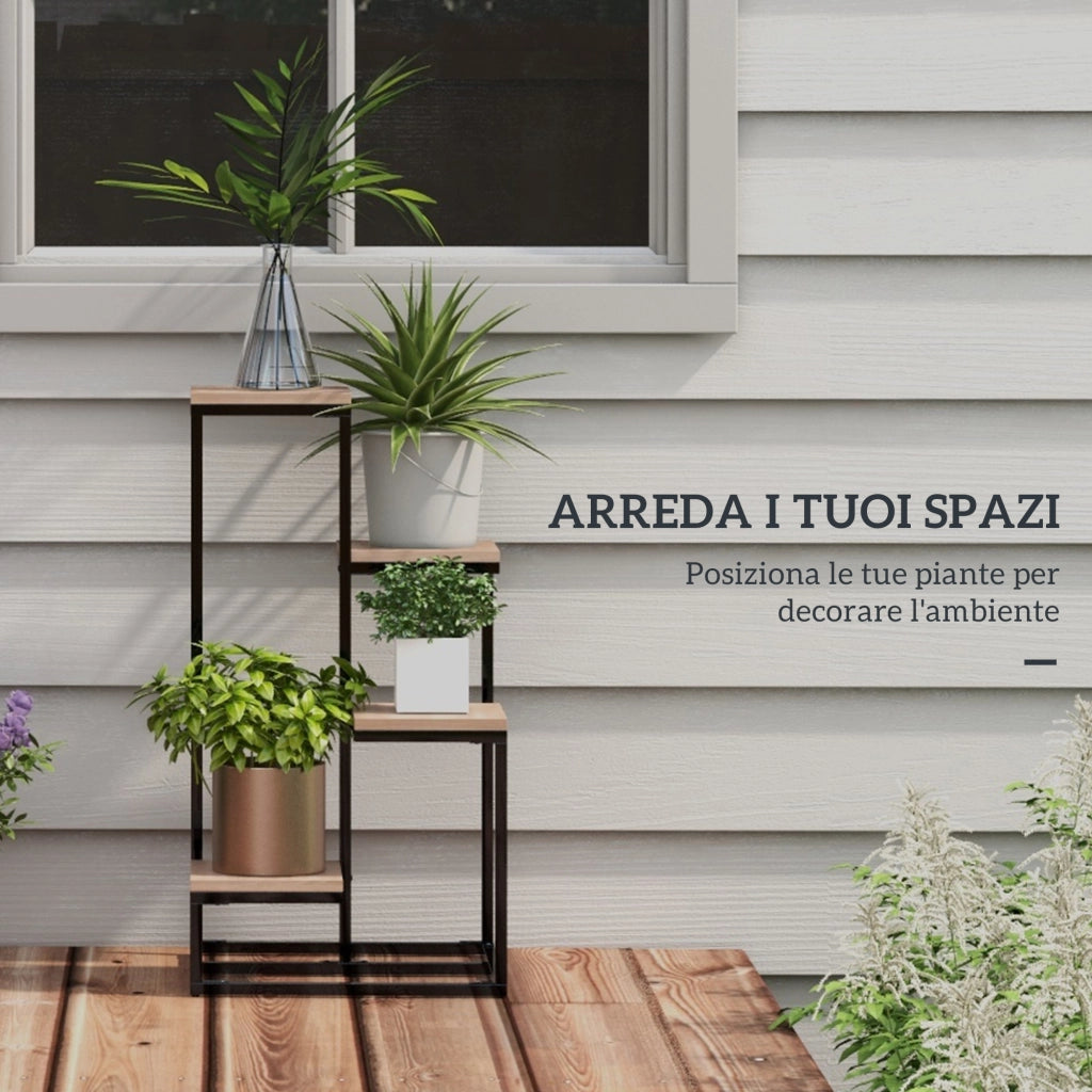 Scaffale per Piante a 4 Livelli in Legno e Metallo ¨C Zephmum ¨C Marrone e Nero 40x40x75.5 cm