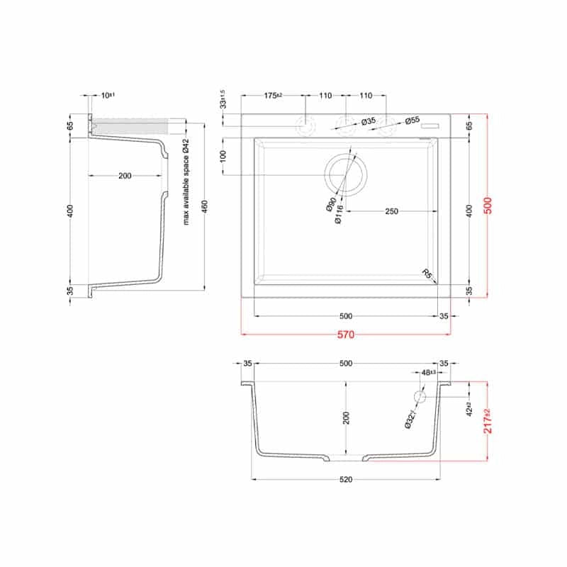 Lavello Elleci Incasso 1 vasca 57x50 Quadra 105 Granitek Espresso Marrone LGQ10578