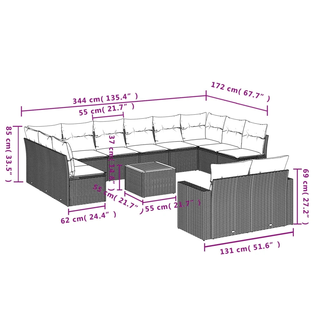 Set Divani da Giardino 13 pz con Cuscini Grigio in Polyrattancod mxl 88029