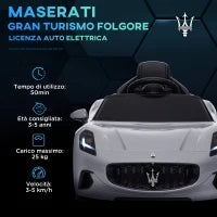 Macchina per Bambini 12V Maserati Gran Turismo Folgore con Telecomando, Età 3-5 Anni, Grigio
