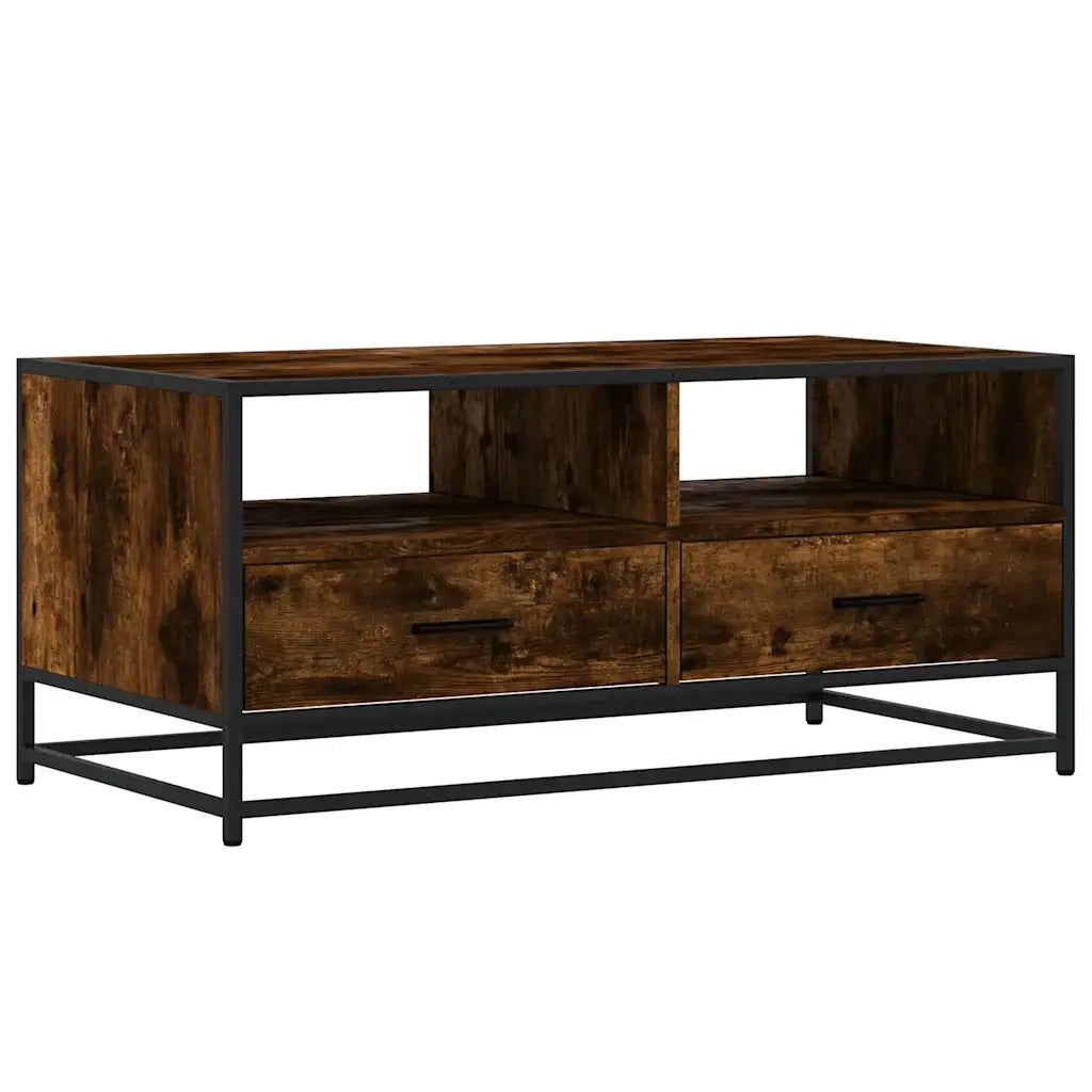 Tavolino-Tavolino da soggiorno-Tavolo Rovere Fumo 100x50x45cm in Legno Multistrato e Metallo 447009