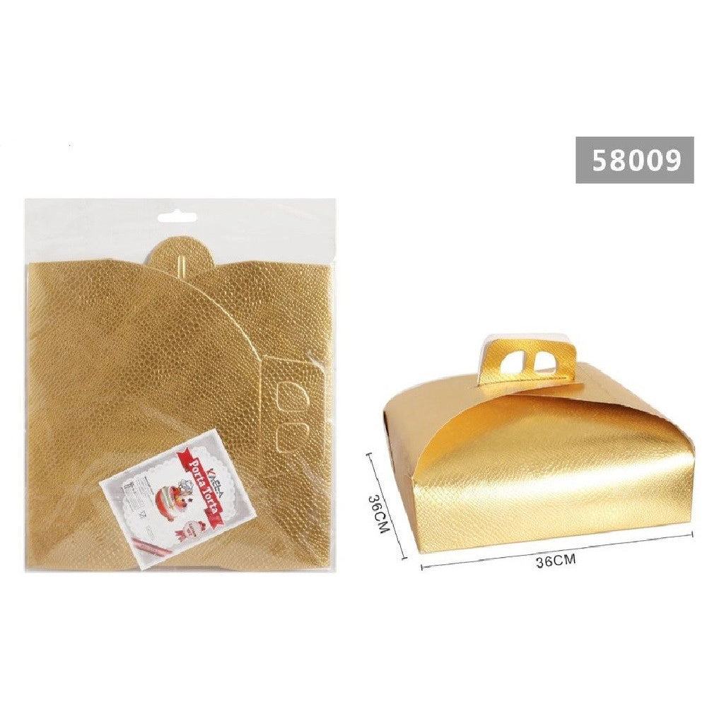 Trade Shop - Set 3 Pz Scatola Porta Torta Oro 36x36cm Per Dolci Paste Pasticceria Festa 58009 -