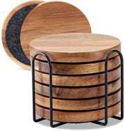 Sottopiani in legno per bicchieri, set da 6, sottopiani in acacia con supporto, sottopiani in legno per bicchieri con gomma, sottopiani rotondi in legno per bicchieri, bar, tazze, bicchieri