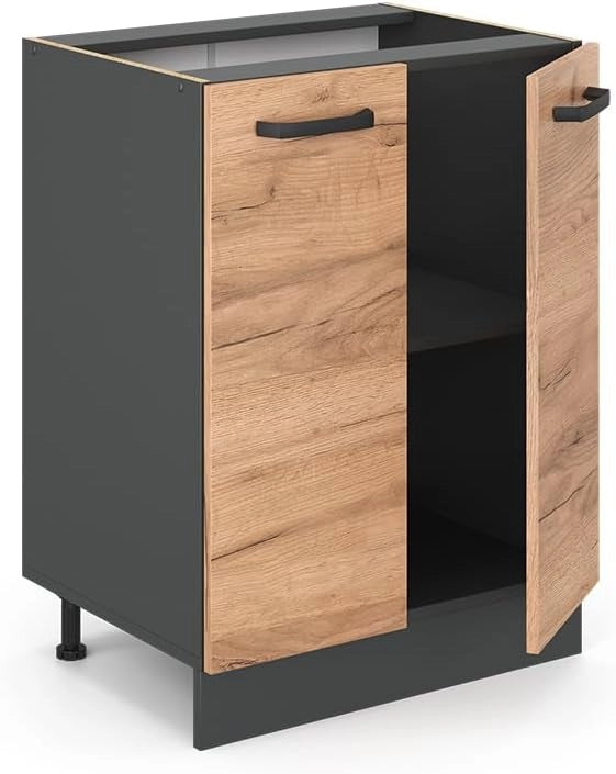 Mobiletto base cucina R-line, Quercia dorata/Antracite, 60 cm senza piano di lavoro