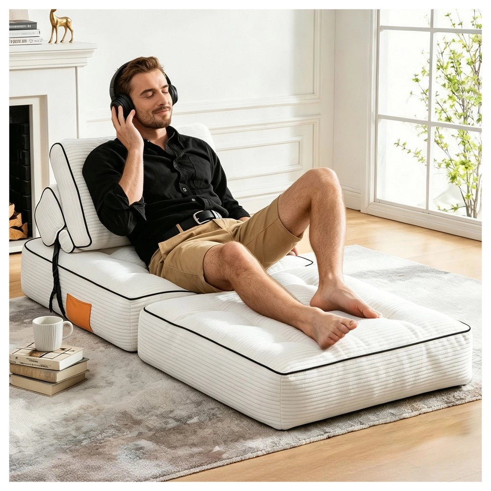 Divano letto pieghevole pouf ¨C Minimal ¨C tessuto beige 70x100x60 cm