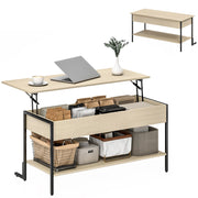 Tavolino da salotto con ripiano sollevabile e scaffale aperto ¨C zephmum ¨C 95x40x59cm legno naturale