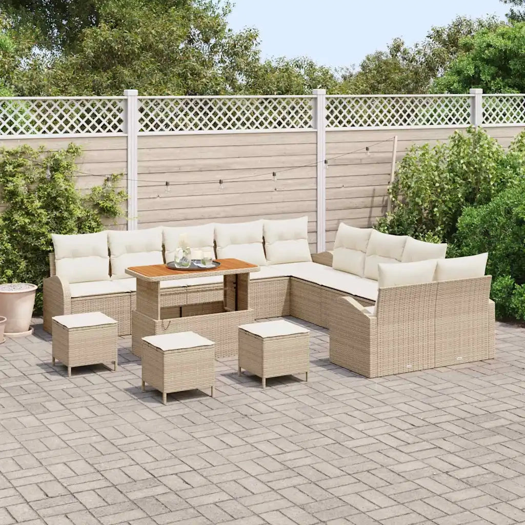 Set Divano da Giardino con cuscino 14 pcs Beige polyrattan 3362461