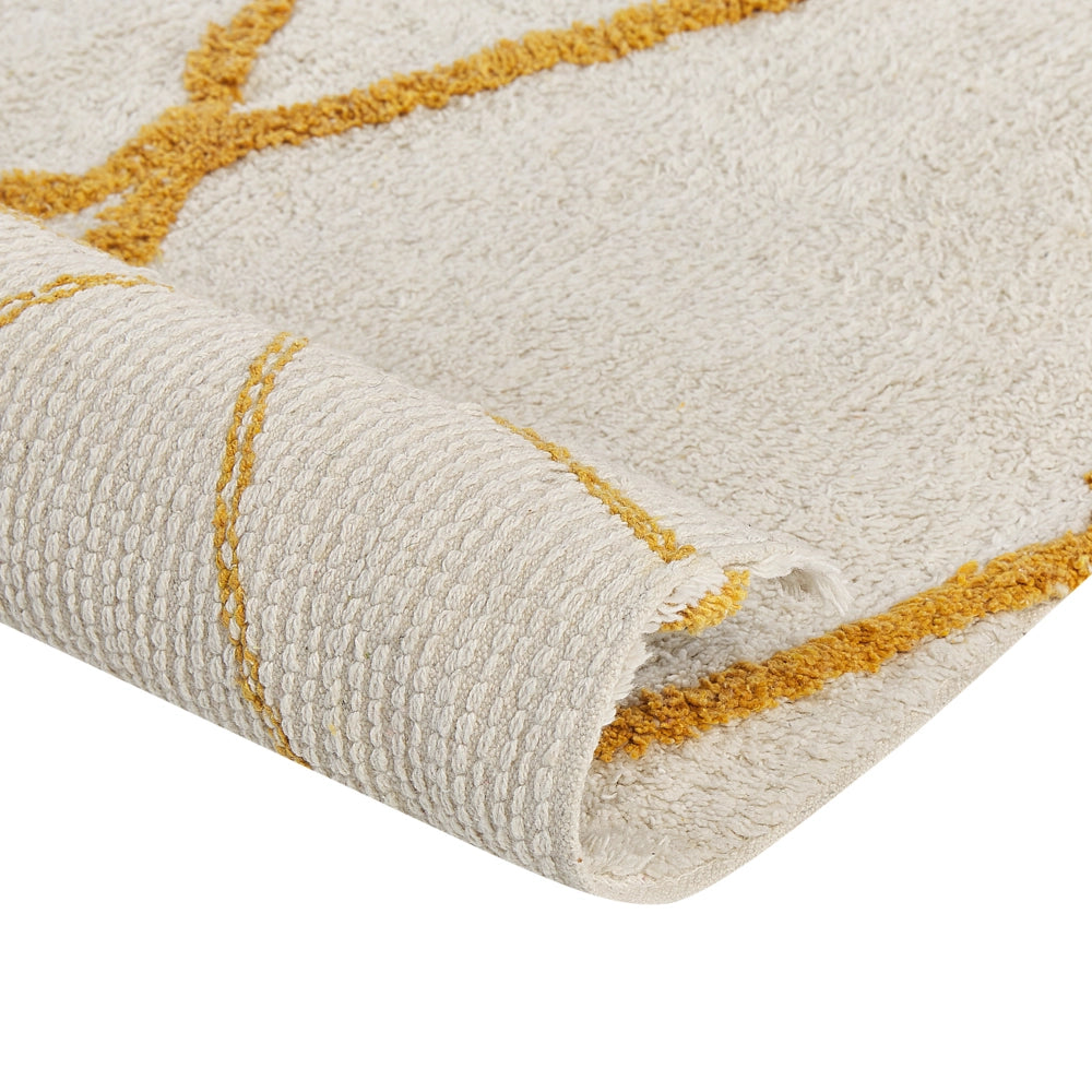Tappeto in cotone bianco e giallo motivo a geometrico 160 x 230 cm camera da letto soggiorno ingresso