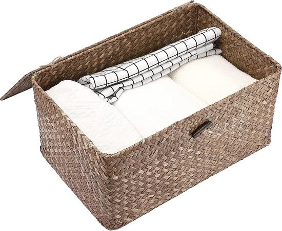 Cassetto di stoccaggio con coperchio per scrivania e contenitore per bagno multifunzionale (grande caffè)