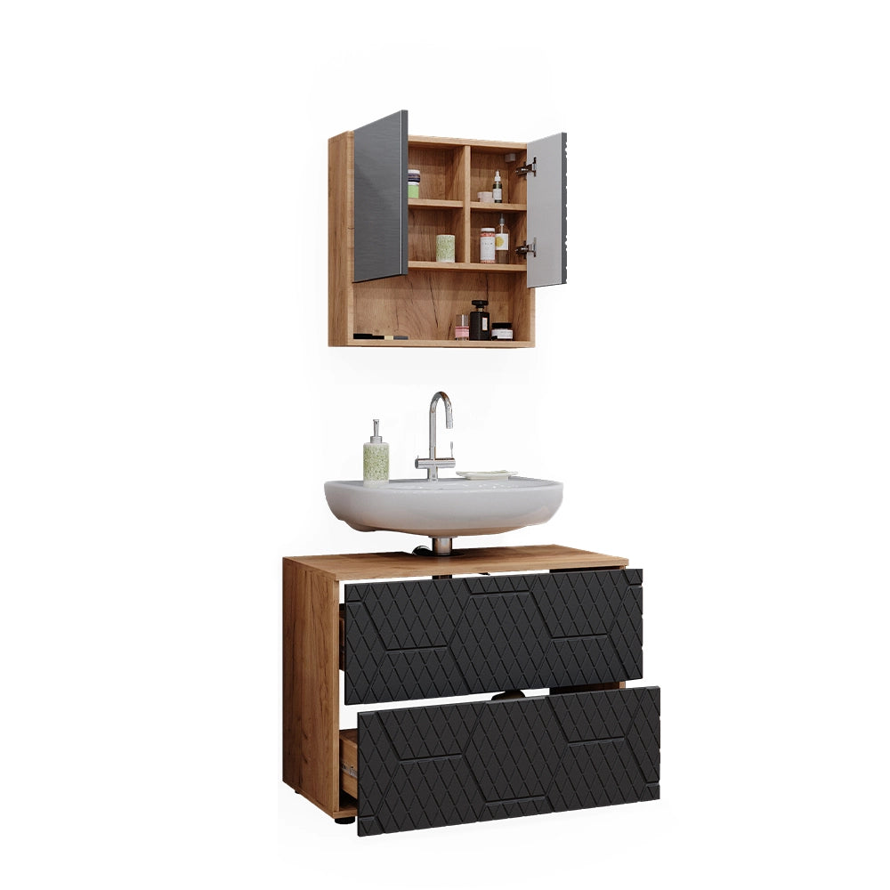Vicco Set mobili bagno Antracite con struttura a nido d'ape 2 parti