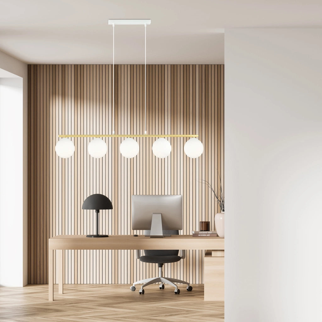Lampadario Emibig Allora 5xE14 bianco oro vetro 105cm
