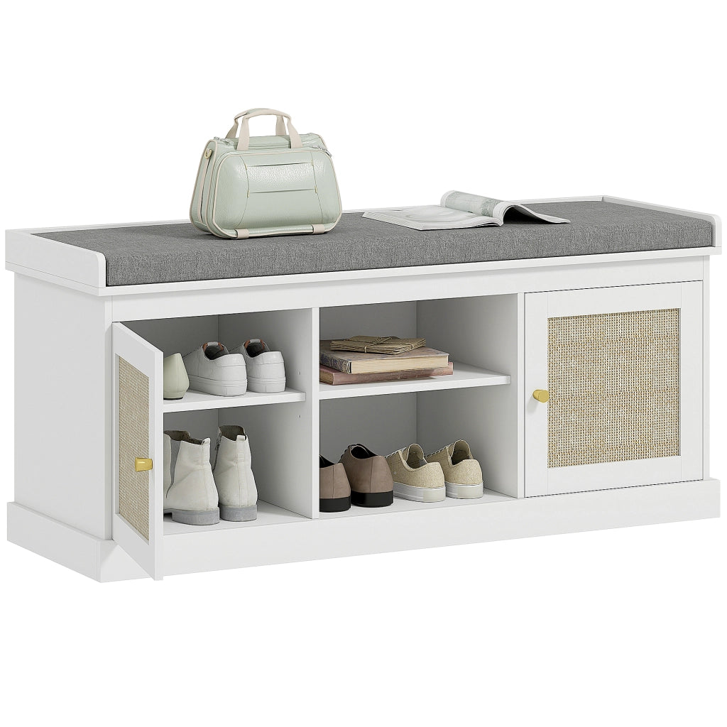 Cassettiera con ante in rattan e ripiani regolabili ¨C zephmum ¨C 105x35x47 cm bianco