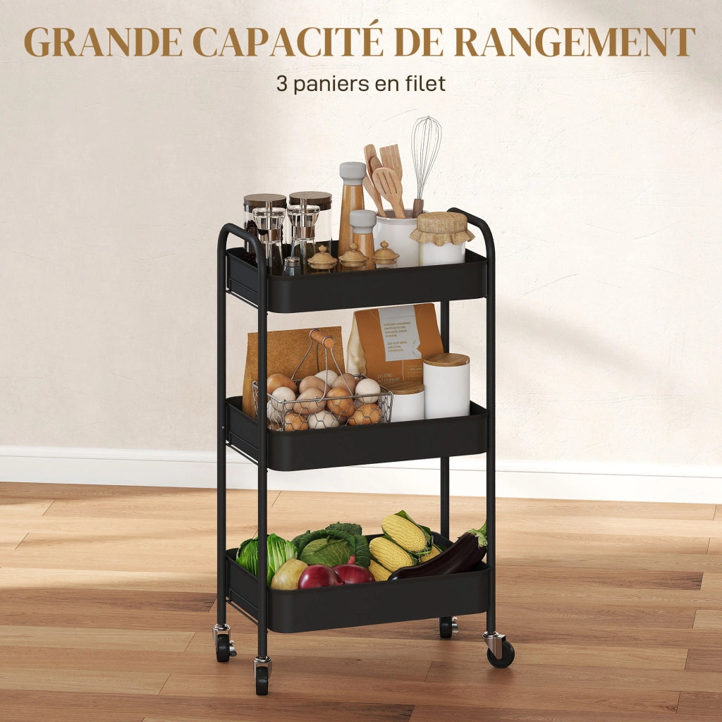 Carrello di servizio con 3 ripiani forati ¨C zephmum ¨C nero 45x30.6x79 cm