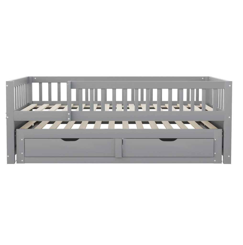 Divano letto 90x200 cm con letto estraibile e 2 cassetti in legno grigio
