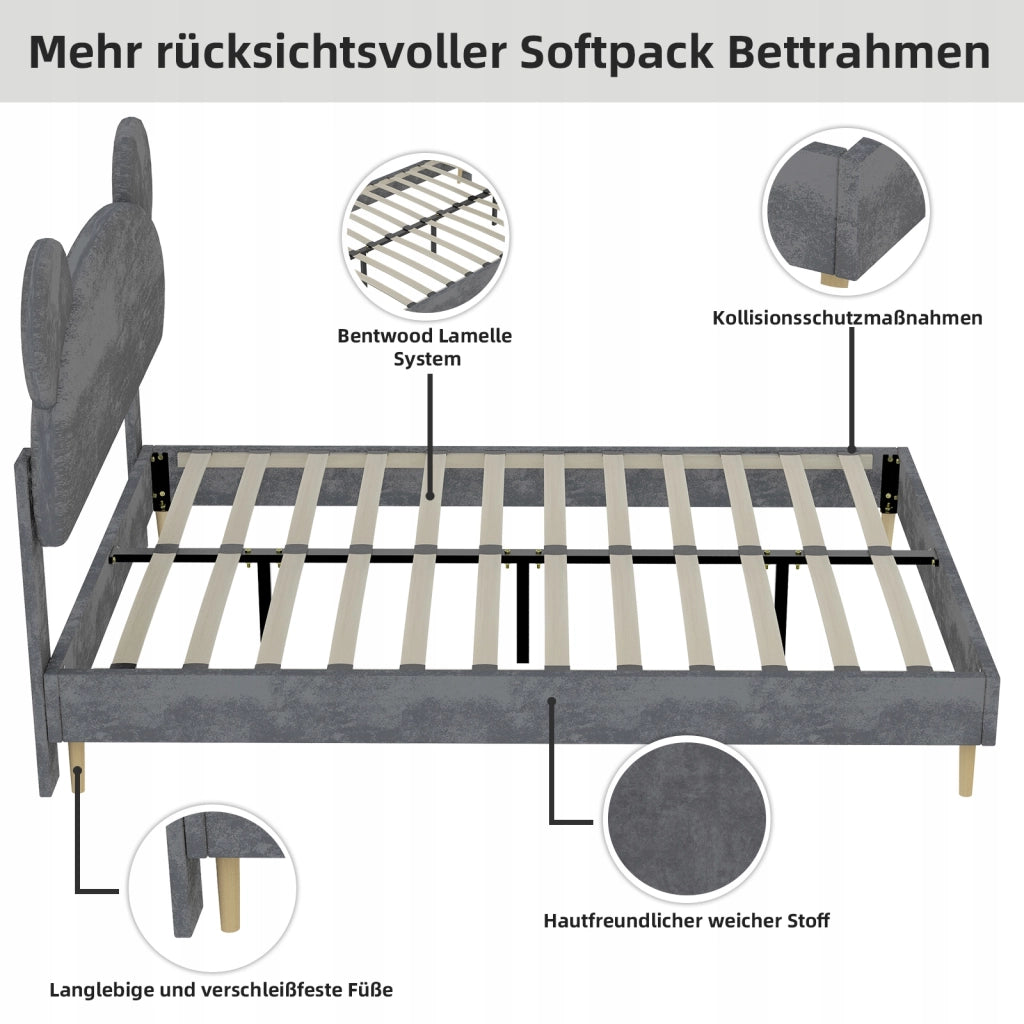 Letto imbottito 140x200 grigio - Xylo - Con testiera morbida