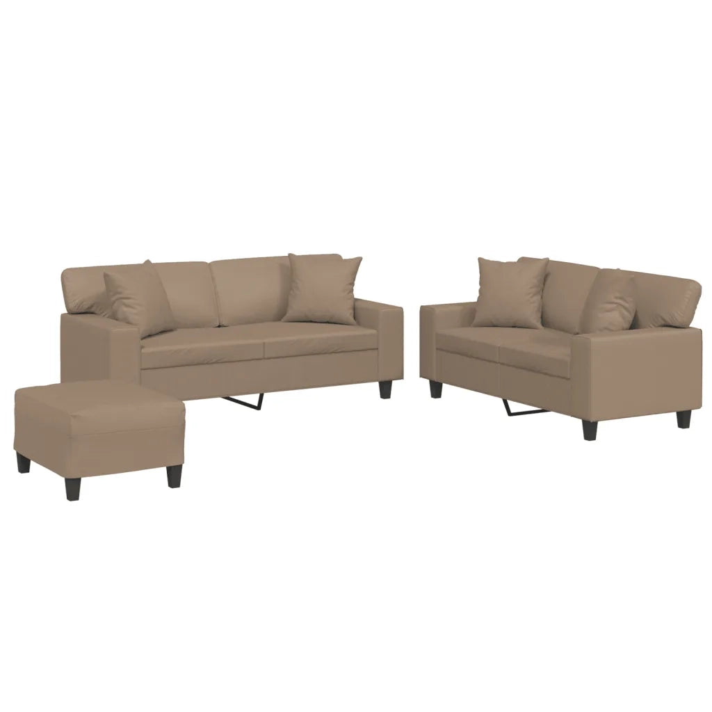 Set di Divani 3 pz con Cuscini Cappuccino in Similpelle 3201933