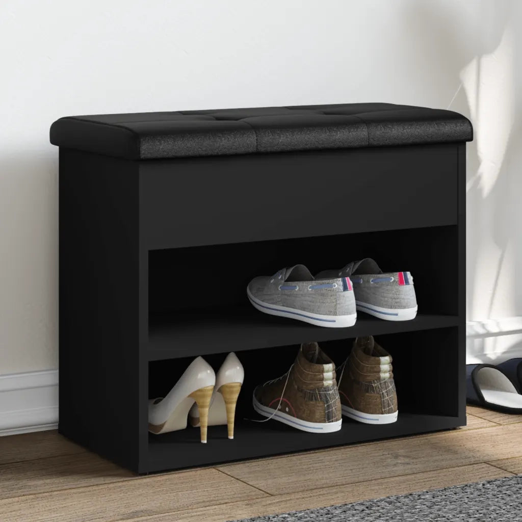 Panca Porta Scarpe-Sgabello-Panca Scarpiera Nera 62x32x50 cm in Legno Multistrato